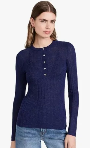 Madewell Women's Lightweight Alpaca Madison Henley Pullover Bright Cobalt Size M thumbnail 1