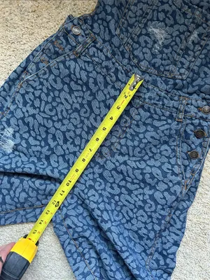 Aaron & Amber denim blue animal print wide bell leg boho overalls S thumbnail 8