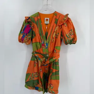 FARM RIO Orange Fresh Macaws Print Belted Romper Size‎ small thumbnail 3