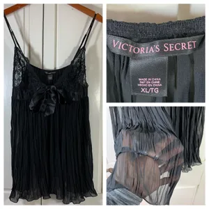 Victoria's Secret Black Lace Pleated Babydoll Chemise XL 186982-093 Festival Bow thumbnail 8