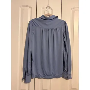 Collections Blouse Vintage Embroidered Periwinkle‎ Blue Scalloped Cuff L thumbnail 6