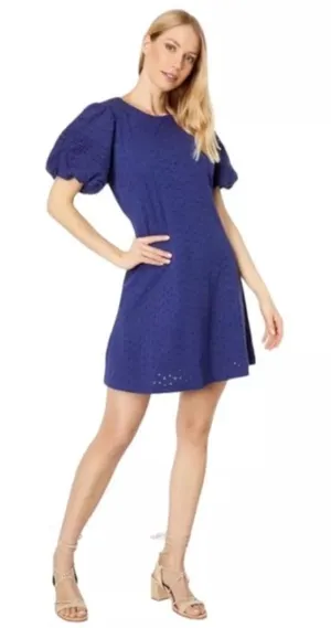 Free People Apricot‎ Rose Puff Sleeve Eyelet Dress Living Indigo Size large NWT thumbnail 1