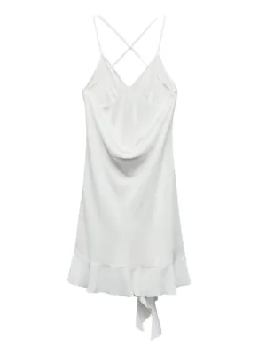 Zara White Satin Drapey Back Ruffle Hem Mini Slip Dress NWT Size S thumbnail 2