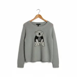 French Laundry Gray & Black Fuzzy Sweater with Polar Bear Design, Size L‎ thumbnail 3