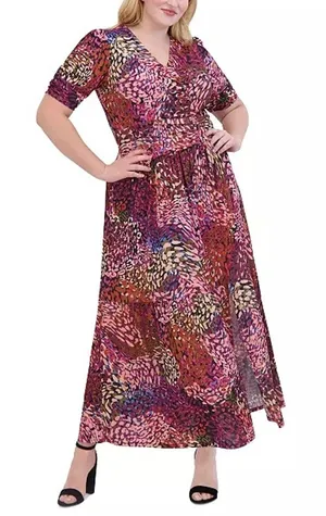 Vince Camuto V-Neck Shirred Maxi Dress in Purple / Multicolor Size 20W MSRP $179 thumbnail 1