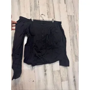 Express Black Off Shoulder Blouse Size Large Button Front Long Sleeve Top thumbnail 3