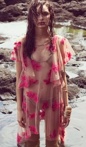 For Love & Lemons Paradise Pink Orchid Mini Dress Women's Sheer Size Medium thumbnail 1