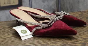 A New Day Womens Gwen Rhinestone Bow Heels Velvet 94656744 Burgundy Red 11M thumbnail 1