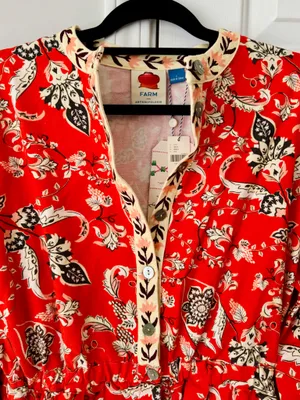 Farm Rio Button Front Balloon Sleeve Printed Romper, Size L thumbnail 8