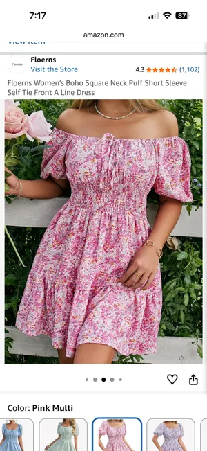 Babydoll Floral Square Neck Puff Short Sleeve A Line Dress thumbnail 3