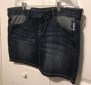 Old Navy Jean Skirt With Striped Front‎ Pockets Womens Size 12 Blue Denim NEW thumbnail 1