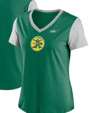 Nike New Oakland Athletics Cooperstown Collection Logo‎ Tri-Blend Mid V-Neck T-shirt thumbnail 1
