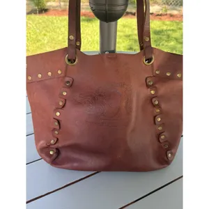 Nine West Vintage America Brown Leather Tote Studded Boho Shoulder Bag Handbag thumbnail 3