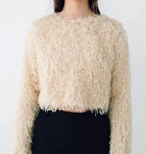 Zara Cream Feather Effect Sweatshirt Sweater Top thumbnail 8