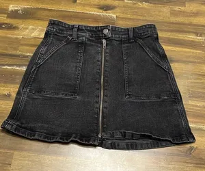 Madewell Denim MIni Skirt Black Frost Utility Jeans Front Zipper Pockets 27 thumbnail 2
