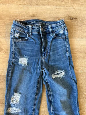 American Eagle Distressed Skinny Jeans with Frayed Hem thumbnail 3