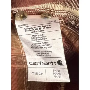 Carhartt Hooded Flannel Plaid Shirt Women's Small Orange Brown Cotton thumbnail 4