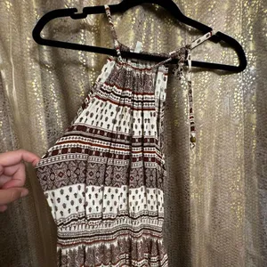 I Love H81 Long Maxi Brown Ivory Pattern Boho Halter‎ Neck Dress Small thumbnail 5