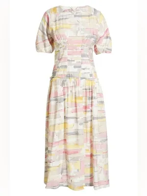 Moon River Woven Printed Dress With Balloon Sleeves Pink Multi Size Small thumbnail 4