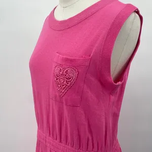 Vintage 80s Romper Embroidered Heart Pocket Sleeveless Crewneck Pink Womens M thumbnail 5