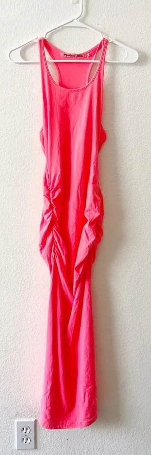 Michael Stars Evereve Neon Coral Pink‎ Racer Maxi Dress Large NEW thumbnail 1