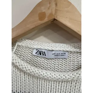 Zara Womens Striped Cotton Knit Sweater Ivory Navy Blue Size S Small Relaxed Fit thumbnail 3