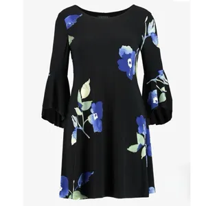 Ralph Lauren Blue Floral Bell‎ Sleeve Stretch Jersey Shift Dress Size 14 thumbnail 7