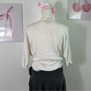 Vintage Y2K White House Black‎ Market Knit White Wrap Top 3/4 Sleeve Womens S thumbnail 5