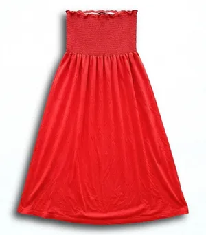 Red Smocked Tube Dress Strapless Midi Rayon Blend Summer Sun Dress thumbnail 1