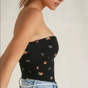 Forever21 Black Floral Knit Tube Bodysuit Top thumbnail 5