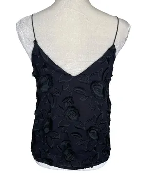 Ophelia Roe Black Floral Appliqué Spaghetti Strap Women's Top Size S thumbnail 3