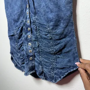 Anthropologie Pilcro Women Cotton Denim Top XS Blue Ruched Button Western Boho thumbnail 9