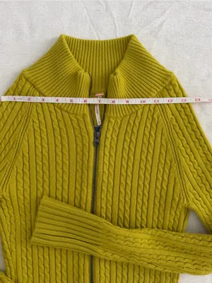 Free People Cable Knit Zip Cardigan Chartreuse Green Size S thumbnail 9