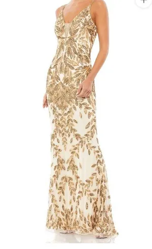 NWT Mac Duggal Style 5107 Plunging Neckline Sequins Gown Dress Gold Nude Size 10 thumbnail 4