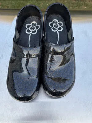 Sanita Professional Black Multicolor Glitter Patent Leather Danish Clogs Sz 40 thumbnail 8