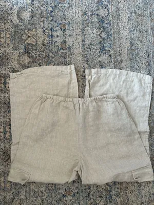 Hausen 100% Linen Wide Leg Cargo Pants Size S Beige Drawstring thumbnail 5