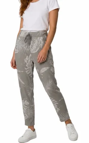 KAKTUS Relaxed Tropical Print Drawstring Joggers Sage/Gray & White Size Small thumbnail 1