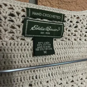 Eddie Bauer Hand Crocheted Linen Cotton Open Knit Button Down Sweater Medium VTG thumbnail 2