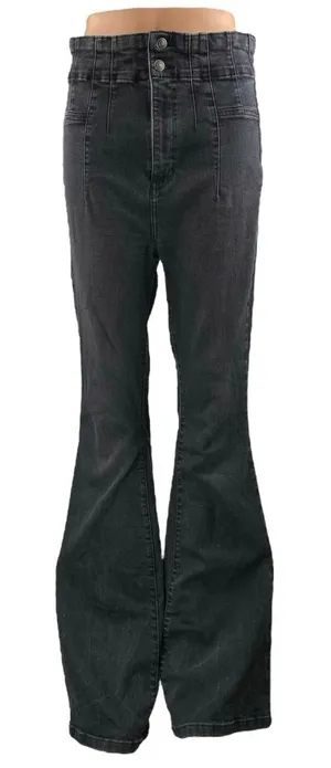 Free People We The Free Black High Waisted Flare Bootcut Denim Jeans Size 31 thumbnail 1
