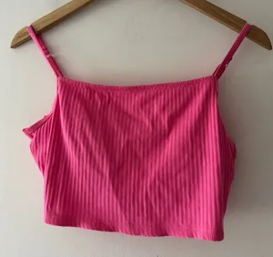 Aerie Hot Pink Ribbed Crop‎ Cami Back Floral Lace Detail Bralette Top thumbnail 1