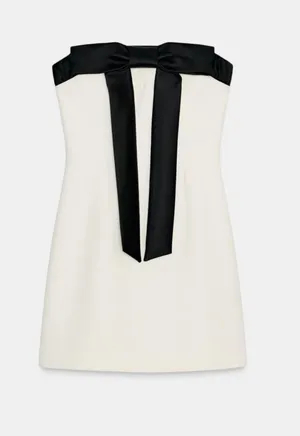 ZARA Strapless Bow Dress Black and White thumbnail 1
