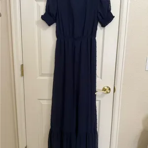 Lulus Falling Into You Navy Blue Swiss Dot Tiered Maxi Dress - Size Medium thumbnail 10