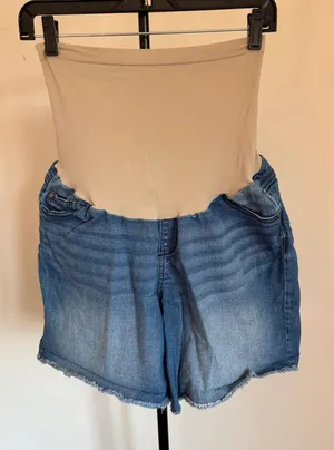Indigo Blue Two-Tone High-Waist Maternity Shorts thumbnail 1