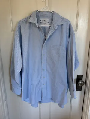 Frank & Eileen blue striped oversized Shirley button up top size medium thumbnail 1