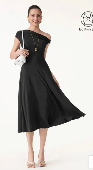 Brand New OGL Women's Size Small Black Cold Shoulder Midi Dress thumbnail 1