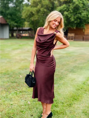 Allie Rose Cowl Neck Midi Dress in Wine thumbnail 2