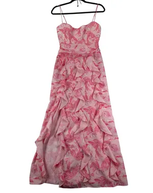 Saints & Secrets Pink Floral Ruffle High-Low Maxi Dress US S Sweetheart Romantic thumbnail 1