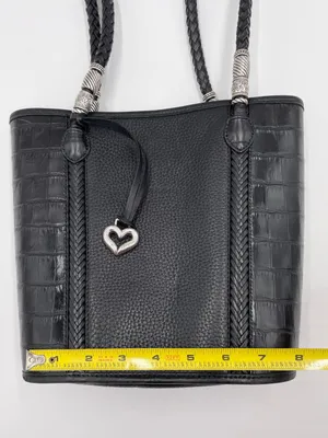 Vintage Brighton Black Pebbled Leather Croc Embossed Shoulder Bag Bucket Tote thumbnail 13