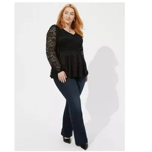 Torrid Black Stretch Lace Smocked Long Sleeve Babydoll Top Size 3X Goth Casual‎ thumbnail 2