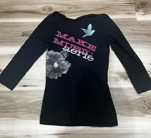 Aerie Black Graphic Open Neck Top Women’s XS thumbnail 1